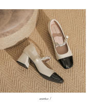 Zapatos Mary Jane de tacón alto de 5 cm, color negro y blanco a juego, punta cuadrada, de cuero francés. - details 22