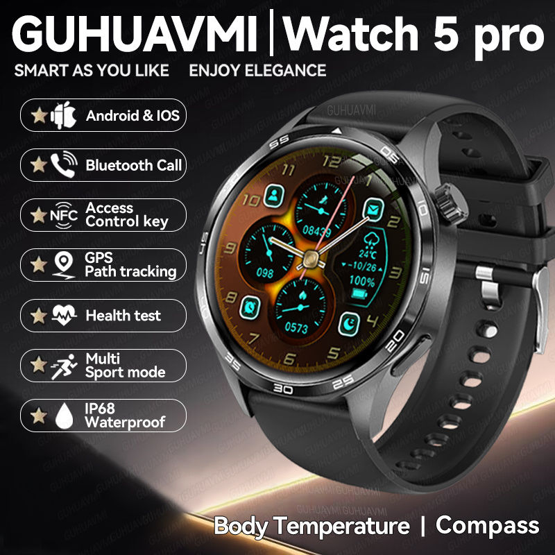 2025 Nuevo Reloj  5 Pro Reloj inteligente 1,53 pulgadas 360 * 360 Pantalla Amoled de Alta Definición NFC rastreador GPS ip68 impermeable Reloj Bluetooth pulsera de monitoreo de salud para hombres y mujeres Reloj deportivo al aire libre de brújula