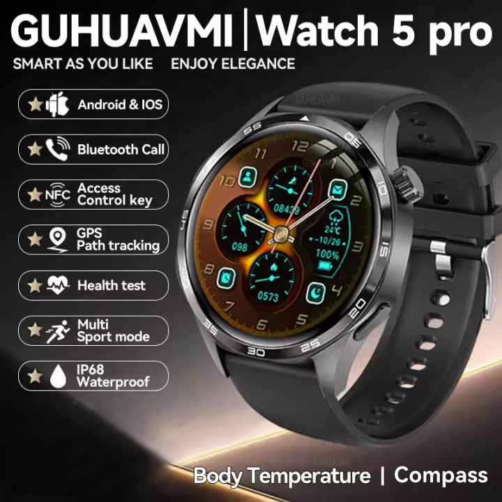 2025 Nuevo Reloj  5 Pro Reloj inteligente 1,53 pulgadas 360 * 360 Pantalla Amoled de Alta Definición NFC rastreador GPS ip68 impermeable Reloj Bluetooth pulsera de monitoreo de salud para hombres y mujeres Reloj deportivo al aire libre de brújula - 1