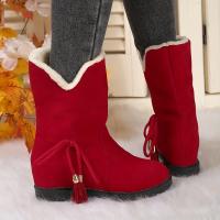 Women's Fashion Bow Decor Snow Boots Solid Color Plush Lined Slip On Flat Shoes Thermal Winter Outdoor Short Boots - details 3