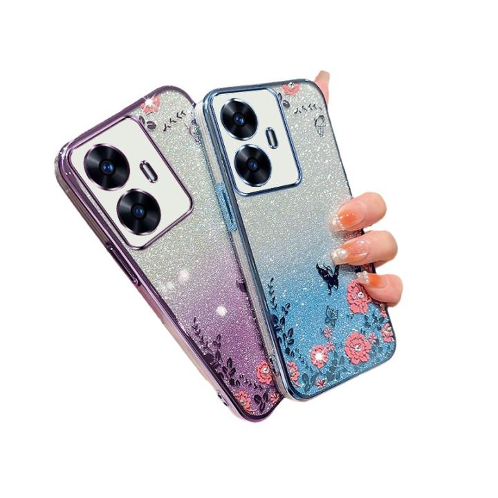 Custodia In Silicone Con Glitter Per Realme C35 | Morbida, Trasparente, Viola | Protezione Antiurto