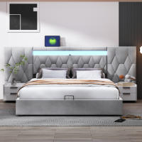 Elegante Armario de Cama de Terciopelo 180x200 Con Espalda Grande Sistema de Almacenamiento Hidráulico Marca Clásica Gris - details 7