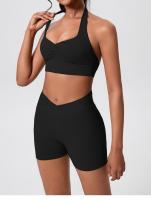 Lemon-conjunto deportivo de Yoga para mujer, mallas cortas de cintura alta y cuello redondo, sujetador cruzado, 2 piezas - details 12
