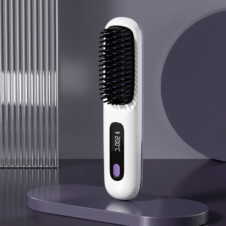 Peine de pelo liso 2 en 1, cepillo alisador de pelo inalámbrico, calentamiento rápido, rizador caliente portátil, USB - 1