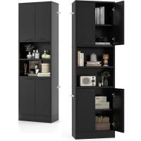 Aparador de Cocina con 2 Armarios con Puertas y Estantes Abiertos, Armario Alto de 6 Niveles con Dispositivo Antivuelco, Mueble de Almacenamiento para Salón, 56 x 30 x 190 cm (Blanco) - details 7
