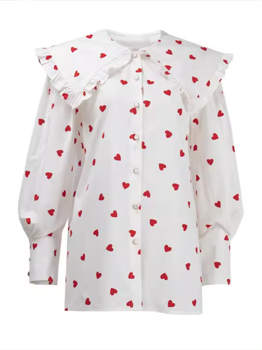 Camisas de manga larga con corazón a la moda para mujer, estilo cuello de muñeca - 1
