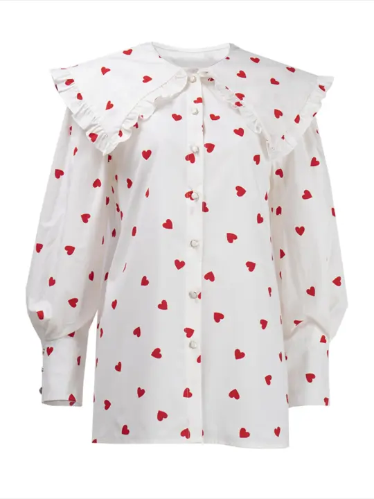 Camisas de manga larga con corazón a la moda para mujer, estilo cuello de muñeca - 1