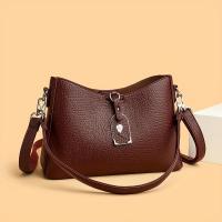 2025 Nueva Mujer Casual: Bolso Bandolera Sintético Negro Minimalista de 3 Capas con Correa Extraíble y Cierre de Cremallera para el Trabajo. - details 2