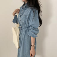 Vestido Denim Retro con Cuello Largo Elegante Estilo Coreano para Mujeres - details 18