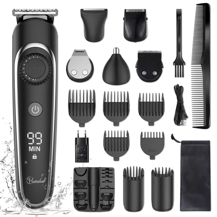 HATTEKER-cortadora de pelo profesional 5 en 1 para hombres, maquinilla de afeitar eléctrica recargable, recortadora de precisión ajustable - 1
