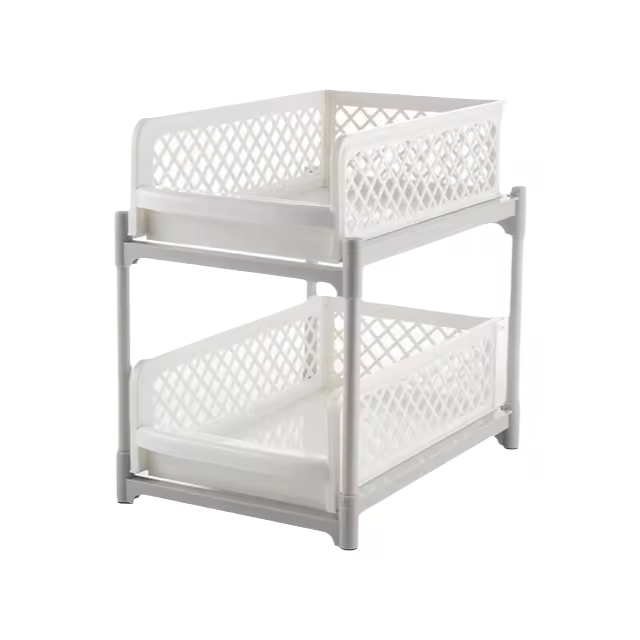 Organizador debajo del fregadero de 2 niveles, cajón de cocina, estantes de almacenamiento para el baño, deslizable multiusos con asas, organizadores debajo del gabinete del fregadero - 1