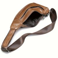 Bolso de pecho de cuero genuino para hombre - Bandolera moderna con forma de silla de montar con compartimentos con doble cremallera, marrón, correa de hombro ajustable, cierre de cremallera seguro, ideal para salidas informales, bolso bandolera informal - details 7