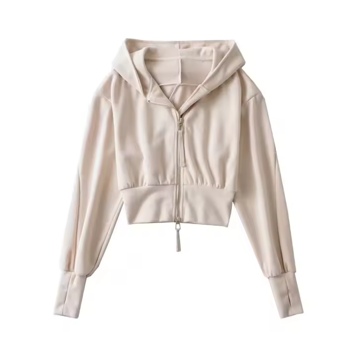 Sudadera con capucha holgada de manga larga de estilo corto, cintura alta, doble, deportiva, moda, camisa nueva - 1