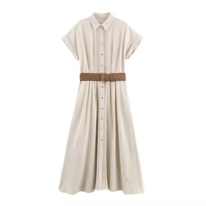 Vestido holgado PB & ZA2025 con estilo camisero, manga corta, solapa y corte único, novedad de verano para mujer. - 1