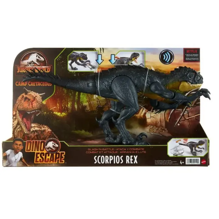 Jurassic World, Tiranosaurio Rex Escorpión, Dinosaurio Aguijón de Batalla, Acción, Personajes, Sonidos, Articulaciones con movimiento, Juguetes, Regalos para niños - 1