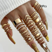Juego de Anillos Geométricos Bohemios 30 Piezas de Oro y Plata para Uñas - details 0