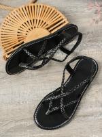 Sandalias planas casuales con punta para mujer 2025 nuevo estilo sandalias de playa romanas tejidas slip-on talla grande - details 14