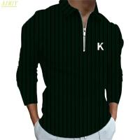 Polo deportivo informal con solapa de color liso para hombre, camisa de manga larga a rayas con cremallera, alta elasticidad, novedad Otoño/Invierno 2024 - details 2