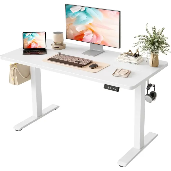 Escritorio Elevable Eléctrico - 120x60 cm Escritorio Ergonómico de Pie Ajustable en Altura con Tablero Arné de Cable, 3 Funciones de Memoria y Anticolisión, Mesa Ordenador Gaming, Escritorio de Pie - 1