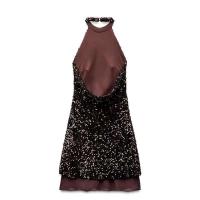 Elegante Vestido de Halter Moda Chic de Cintura Alta para Mujeres Paquete de Lentejuelas con Diseño de Plumas sin Mangas - details 24