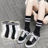 Invierno Harajuku moda deportes Unisex dos barras calcetines femeninos estilo coreano medias de tubo medio medias casuales - details 0