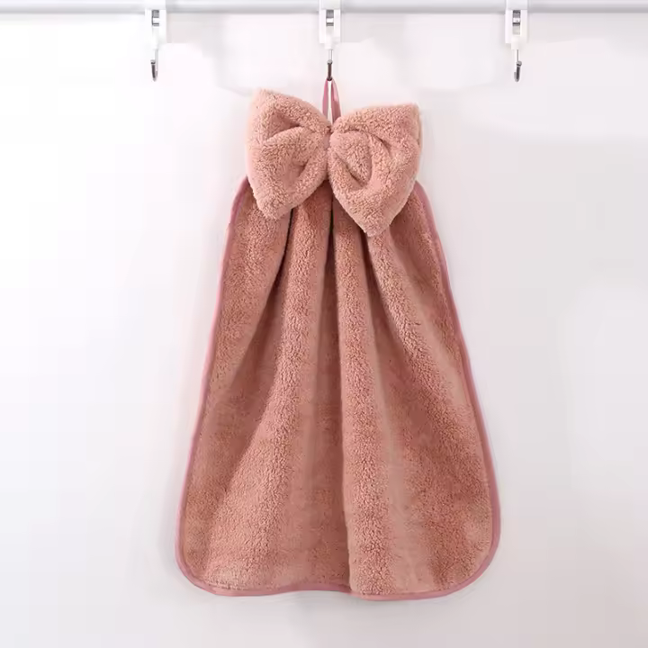 Lindo tipo colgante toalla de lana de coral absorbente suave cocina baño hogar toalla de mano con lazo - 1