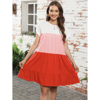 Vestido suelto con bloques de color, informal, con mangas con volantes, corte ajustado - details 13
