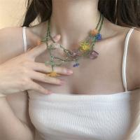 Collar de flores de resina hecho a mano, diseño minoritario de estilo coreano, pendiente colgante con cuentas, pendientes asimétricos con borlas de aleación, regalo de cumpleaños - details 9