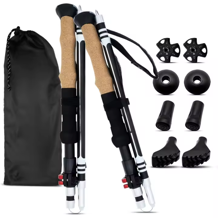 Bastones de Trekking Plegables de Carbono y Aluminio Ligeros, Resistentes, Ajustables para Alpinismo, Nordic Walking, Esquí y Trail Running - 1