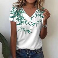 Camiseta de Manga Corta con Cuello en V Moda Blanca para Mujeres Estampado 3D de Lavanda - details 13