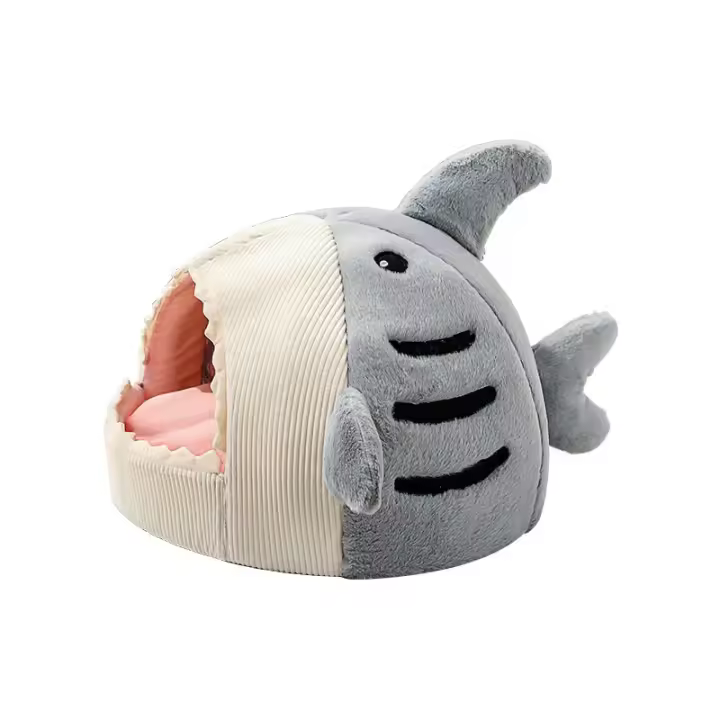 Casa de Gato con Forma de Tiburón de Dibujos Animados Cama Suave Caliente para Mascotas, Desmontable y Lavable - 1
