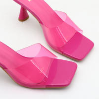 Sandalias de gran tamaño de color sólido versátiles de estilo coreano con tiras transparentes de punta cuadrada y tacones altos - details 15