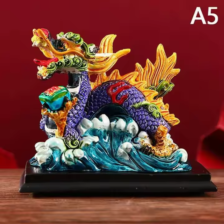 Mini escultura de Animal Feng Shui Retro chino de resina, regalo de mascota dragón de Año Nuevo 2024 - 1