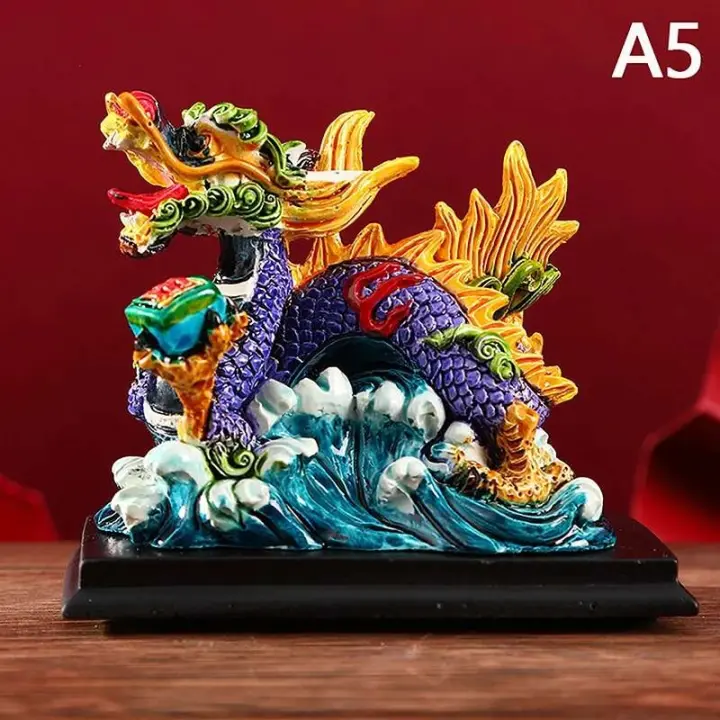 Mini escultura de Animal Feng Shui Retro chino de resina, regalo de mascota dragón de Año Nuevo 2024 - 1
