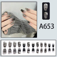Uñas artificiales de resina reutilizables, cobertura completa de longitud media para extensión de uñas a juego, negro brillante - details 1
