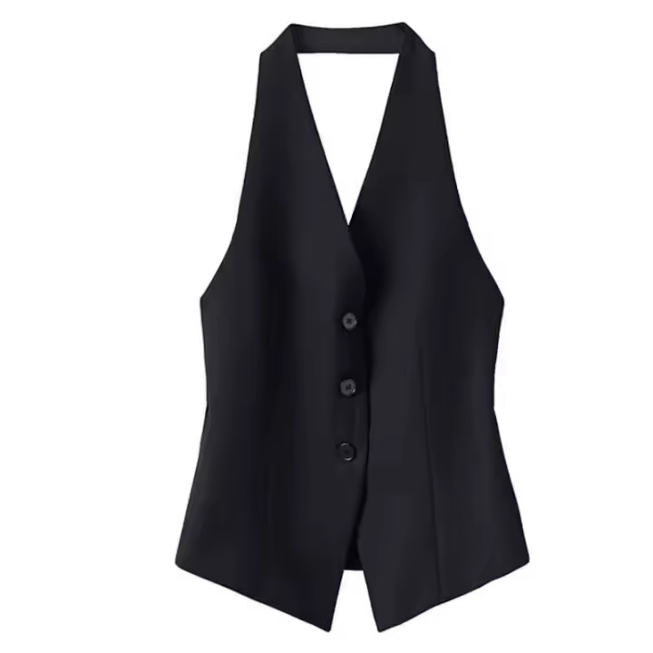 Chaleco Elegante para Mujer sin Mangas Cuello de Camisola, Botón Único, Estilo Coreano, Aparición de Oficina, Primavera - 1