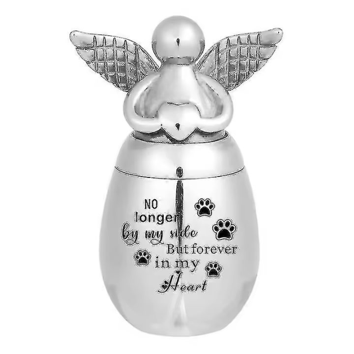 Pequeña urna de corazón con alas de ángel de acero inoxidable - Recuerdo de cenizas de cremación conmemorativa - 1