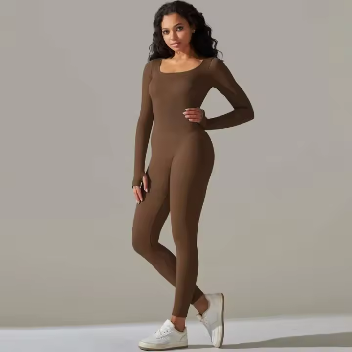 Ropa de una pieza con rosca, mono de Yoga sin costuras, Control de barriga, ropa de ejercicio de manga larga, elástico - 1