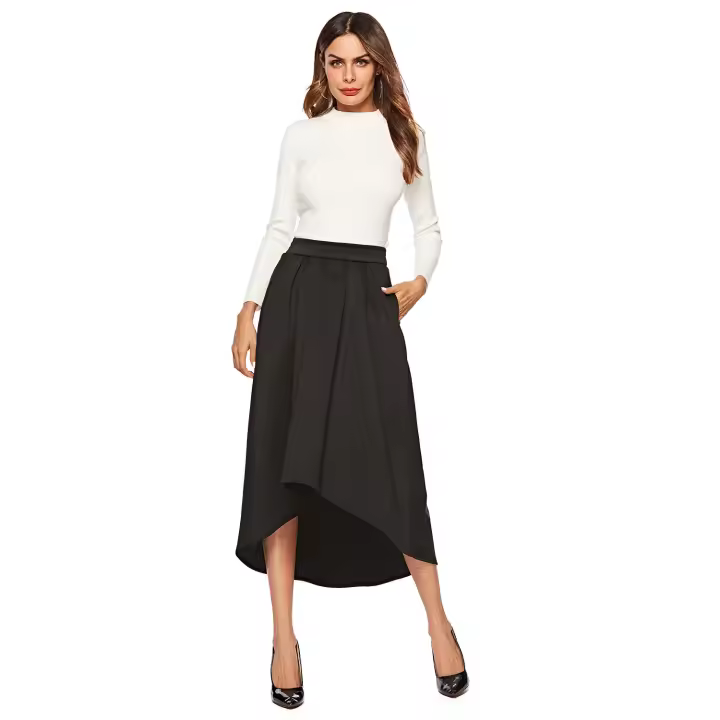 Falda Irregular de Cintura Alta y Media Larga para Mujeres Primavera 2025 Color Sólido Talla Grande - 1