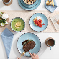 VANCASSO-vajilla de cerámica de la serie MODA, juego de vajilla de gres azul con plato de cena, plato de postre, cuencos y tazas, 16 piezas - details 5
