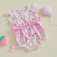 Pudcoco bebé niña mameluco verano sin mangas cuello redondo béisbol estampado Bowknot mono recién nacido mono - details 8