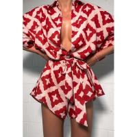 Mono holgado informal con tirantes y estampado para mujer, mono con estampado rojo, mono holgado con cuello vuelto, ropa de calle sexy 2025 - details 1
