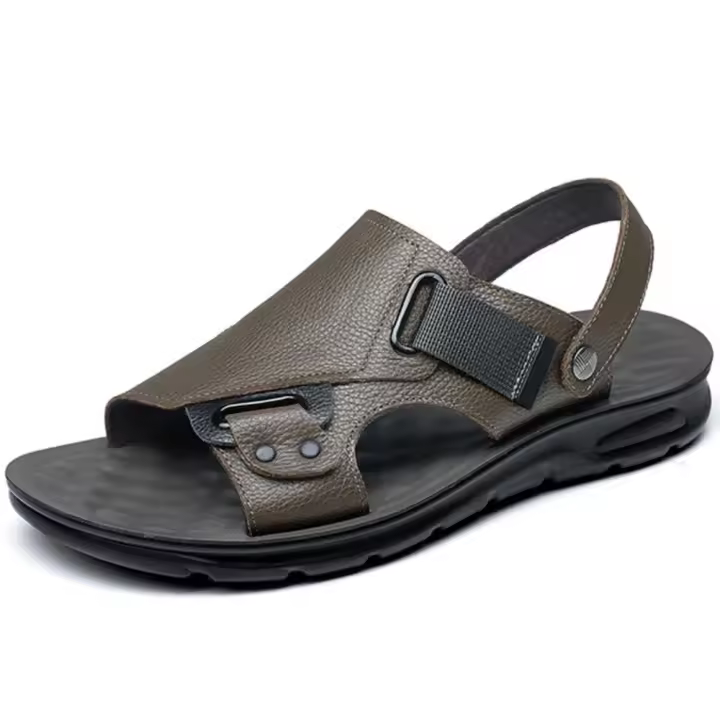 Sandalias de cuero para hombre, zapatos suaves de playa y exterior, planos, color negro, para jardín, 2024 - 1