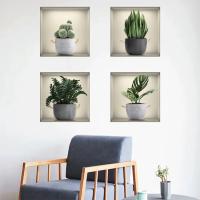 Pegatinas de pared de plantas verdes 3D, calcomanías de vinilo para ventana falsa, decoración de fondo para sala de estar, 4 piezas - details 1