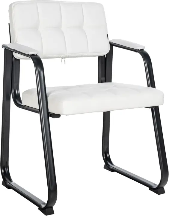 B Tapizada En Cuero Sintético I Silla De Espera con Reposabrazos I Silla Confidente con Base De Metal I Color:, Color:Negro - 1