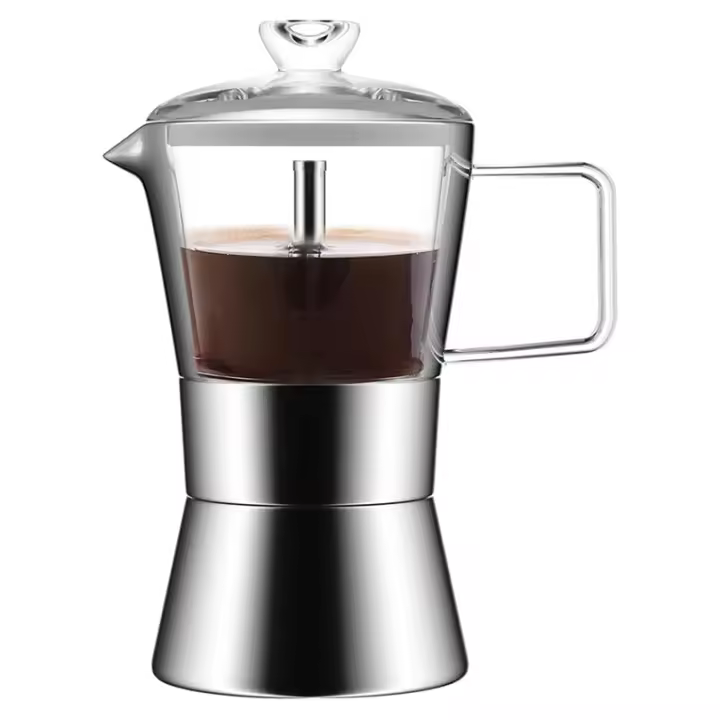 Cafetera espresso de inducción Moka, cafetera espresso Moka con tapa de vidrio y acero inoxidable, cafetera italiana clásica, 240 ml - 1
