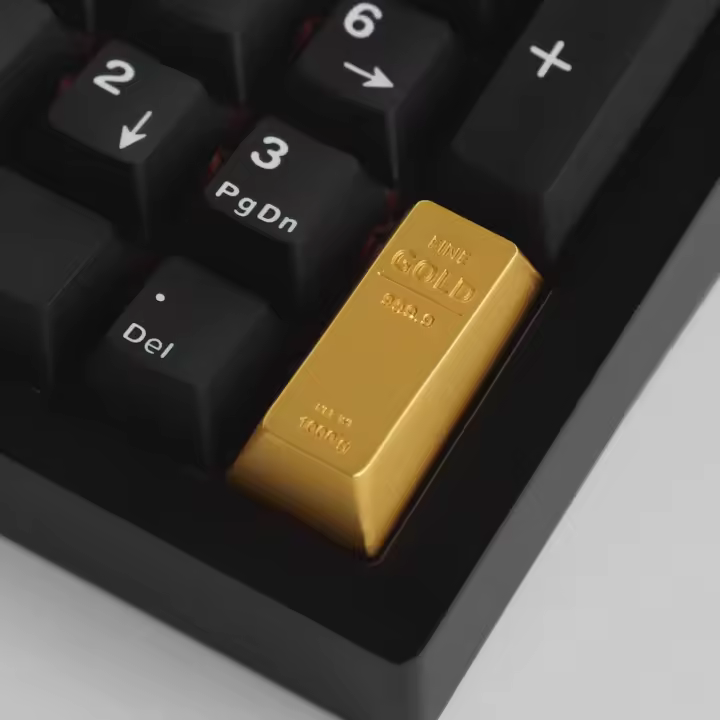 Capuchones para teclas premium de aleación de zinc dorado de alta calidad, capuchones artesanales personalizados de metal y aluminio, capuchones para teclado mecánico con perfil Cherry MX ergonómico, accesorios gaming compatibles con switches Cherry. - 1