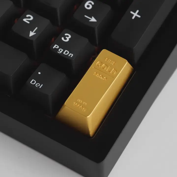 Capuchones para teclas premium de aleación de zinc dorado de alta calidad, capuchones artesanales personalizados de metal y aluminio, capuchones para teclado mecánico con perfil Cherry MX ergonómico, accesorios gaming compatibles con switches Cherry. - 1