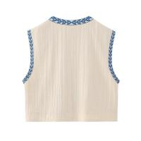 Chaleco Floral bordado Vintage para mujer, chaleco abierto sin mangas, Top corto informal de verano - details 12