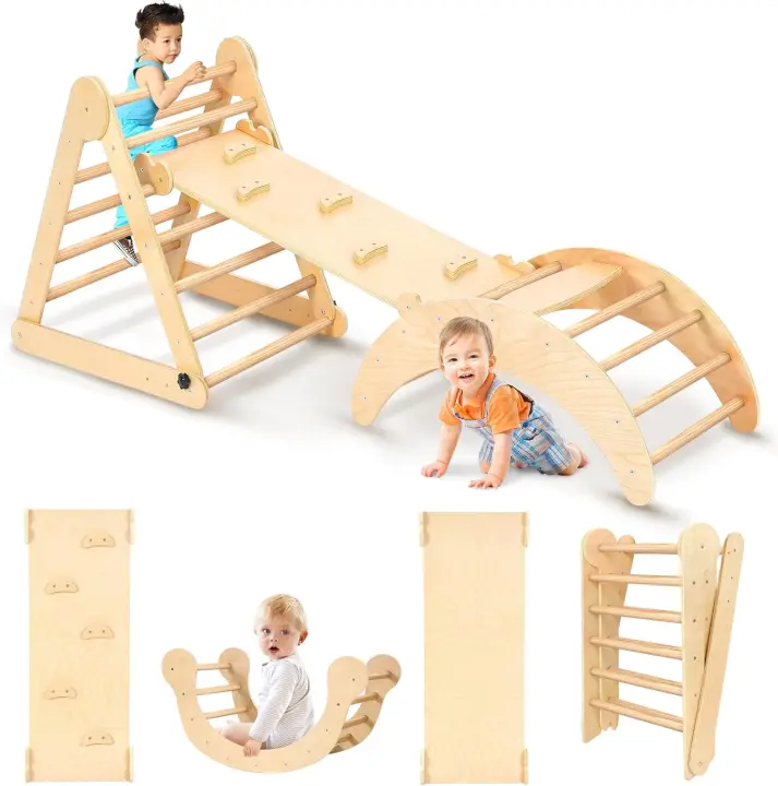 d'escalade, Plegable 3 Piezas Montessori Climbing Frame con Rampa y Arco Balancín, Robusto y Divertido Parque Infantil y Gimnasio para Niños Pequeños 1-6 años - 1